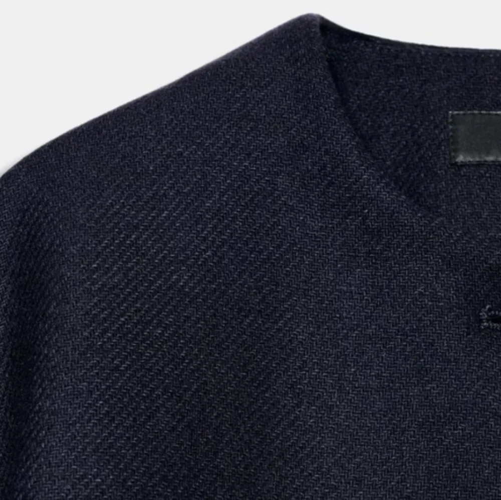 ZARA WOOL BLEND SHORT COAT WITH SCARF Navy Size XL